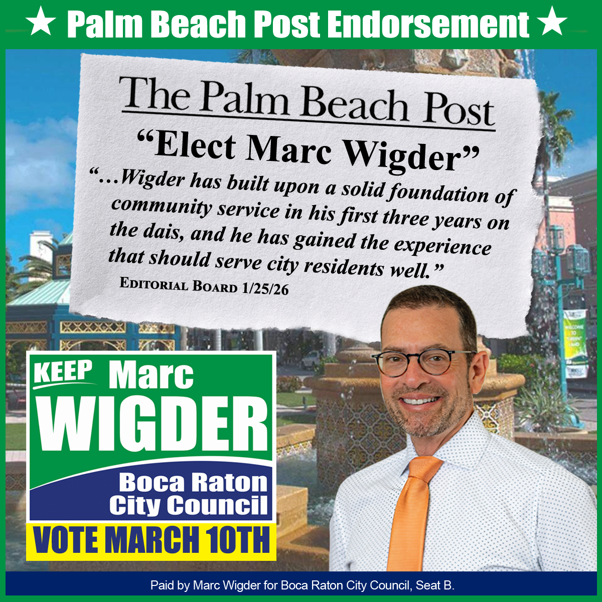 The Palm Beach Post 2026 Marc Wigder Endorsement